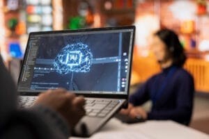 Digital transformation solutions offered by AI agencies; AI technology visualization.