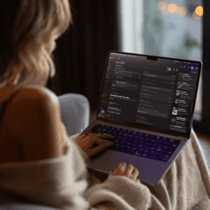 Lifestyle photo showing prompt writing in AI, AI technology visual.